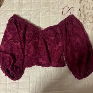 Women's Anthropologie Purple Lace Appliqué Off-Shoulder Top